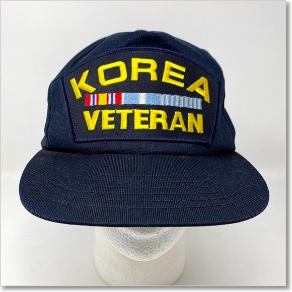 VTG WWII Korea Veteran USA Military Snapback Hat Navy Blue Patch - Picture 1 of 6